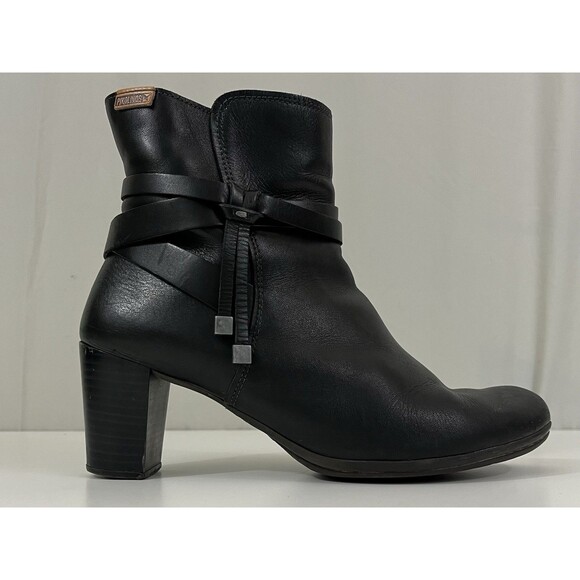 Pikolinos Verona Women 40 Black Leather Mid-Calf Zip Boots Ankle Heels Boho - Picture 5 of 13